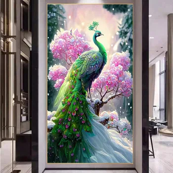 Diamant Pictura Noua Colecție Fantastică de Păun Verde Flori Peisaj Zăpadă DIY Mozaic de Diamante Broderie 5D Păsări A650