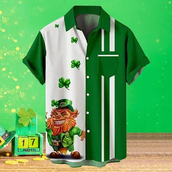 Men ' s cămașă sfântului Patrick-Ziua tricouri Scurt, Bluze cu Maneca Irlandez-Naționale-Ziua Topuri Trifoi rever-gât vara Verde Hombre camisas