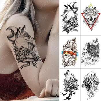 Impermeabil Tatuaj Temporar Autocolant Lunii Fox A Crescut Lup Flash Tatuaje Tigru, Fluture Body Art Brațul False, Tatuaj Femei Bărbați