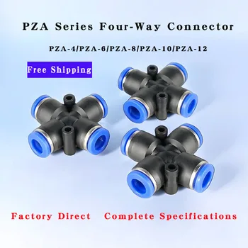 50/100/500/1000 Buc PZA Serie de Patru-Way Connector PZA 4mm-12mm Compresor de Aer Conectorului Conductei Pneumatice Rapid Conector