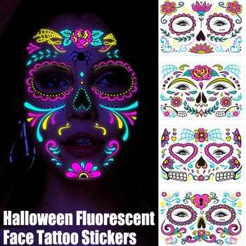 Halloween-ul Facial Fluorescente Autocolante Tatuaj de Unică folosință Amuzant Grimasă Tatuaj Craniu Autocolante pentru Festivalul de Partid Machiaj Tatuaj