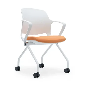 Pliere scaun conferinta-scaun de birou simplu din plastic alb fotoliu cu patru picioare calculator cu roți de formare a personalului