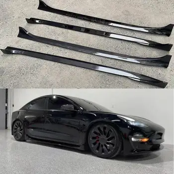 Kituri de corp Pentru Tesla Model 3 2018-2023 ABS Negru Lucios Fibra de Carbon, praguri Laterale Șorțuri Extensie Lip
