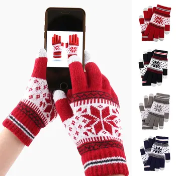 1pair de Iarnă Mănuși Touch Screen Jacquard Stretch Tricot Mănuși de Crăciun Mănuși în aer liber Unisex Windproof Plus Catifea Manual