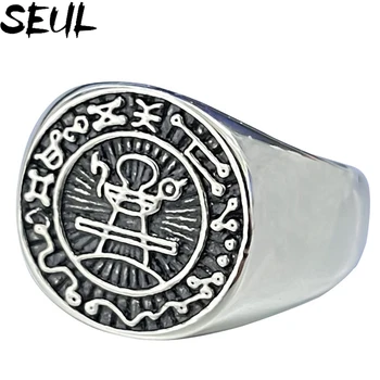 Seul Sigiliul lui Solomon Inel de Etanșare Rune Magice din Oțel Inoxidabil Inele sigilate Păgâne Amuleta Bijuterii Anillos Steel Inoxidable De Mujer
