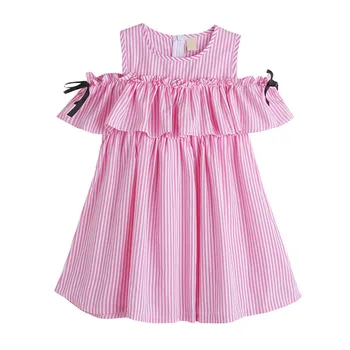 4-12Y Copil Fata Rochie de Shoulderless Guler cu Dungi O Linie Casual Dress Toddler Copii Haine Copii Fete Costum Printesa A1012