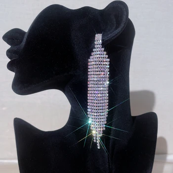 Spumante Stras de Cristal Geometrice Ciucure Lung Cercei pentru Femei Placate cu Argint Picătură Cercei Marionetă de Partid Cadouri Bijuterii