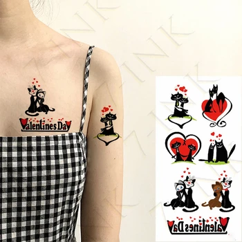 Impermeabil Tatuaj Temporar Autocolante Drăguț Cuplu Cat de Inima Ziua Îndrăgostiților de Artă Transfer de Apă Fals Flash Tatuaj pentru Barbati Femei