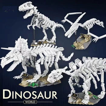 MOC Dinozaur Blocuri Jucarii Tyrannosaurus Rex Wyvern Stegosaurus Muzeul de Arheologie Fossil Model de Schelet Animale Cadouri