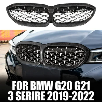 fata Bara Capota Grila Rinichi Real Fibra de Carbon cu Linie Dublă de Curse de Sport Grill pentru BMW Seria 3 G20 Sedan G21 Vagon 2019-2022
