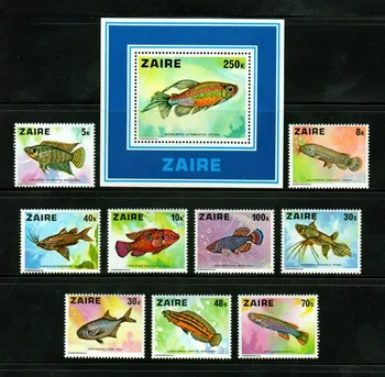 9 BUC+1, Zair, 1978, Pește Timbre, Adevăratul Mesaj Original, Timbre de Colectare, MNH