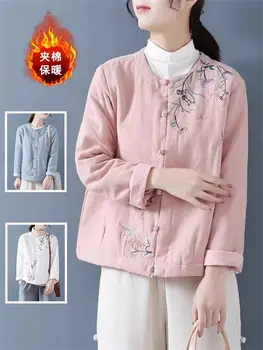 Nouă Femei Toamna Și Iarna Haine de Bumbac Chineză Stil Retro Pan Butonul Brodate Coat Breasted Singur Matlasat Topuri Z4077
