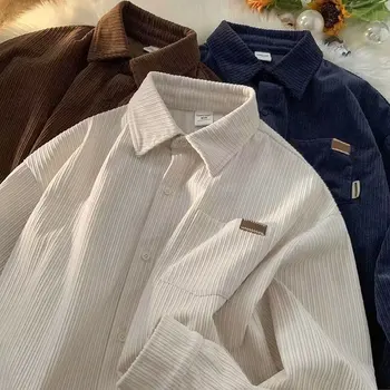 Coreeană Maneca Lunga, pantaloni de Catifea cord Shirt pentru Bărbați Primăvara Și Toamna Liber în Interiorul cu American Retro Trend Senior Sens Baieti Tricou Haina