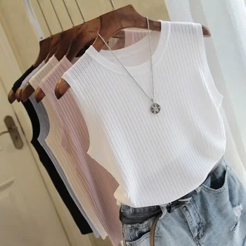 Femeie de moda Bluza 2022 Vară fără Mâneci Bluza Femei O-gât Tricotate Bluza Tricou Femei Haine Femei Topuri si Bluze