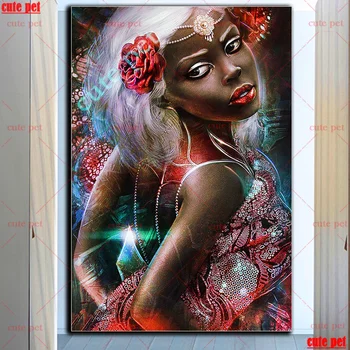 Complet Piața Diamant rotund Rose femeie din africa de broderie puzzle Diamant mozaic 5D DIY Diamant pictura cruciulițe Imagine Decor