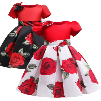 Fete Rochie 2022 Primăvara și Vara Roșu de Îmbrăcăminte pentru Copii Arcul cu mânecă Scurtă pentru Copii Princess Dress Fata Rochie de Fusta