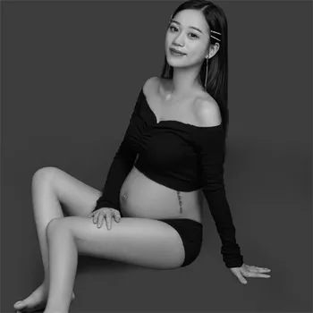Elegant 2 Bucata Set 2023 Rochie de Maternitate de La sedinta Foto Pe Umăr Fotografie Rochii de Recuzită Copil Duș Stil coreean