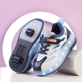 Albastru Roz Negru USB de Încărcare de Moda Fete Baieti LED Pantofi de Skate Role Pentru copii Copii Adidasi Cu Roti Doua roti
