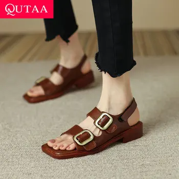 QUTAA 2022 Sandale Sandale din Piele de Moda de sex Feminin Pompe de Vară Cataramă Pătrată cu Toc mic pentru Femei Pantofi Mărimea 34-43