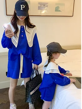 Părinte-copil Îmbrăcăminte Guler Dublu de Protectie solara de Îmbrăcăminte pentru Copii coreean Îmbrăcăminte pentru Fete pantaloni Scurți Set de Două piese 4-6y