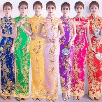 2024 Noi Qipao Broda Paiete Banchet Halat Femei Elegante Cheongsam Epocă Mandarin Guler Stil Chinezesc Rochii