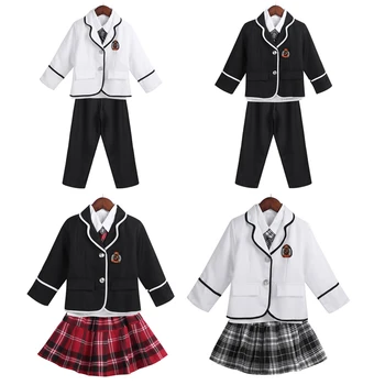 4-12Y Copii Fete Băieți Stil Britanic Uniformă Școlară Anime Costum Costum Haina cu Cămașă Cravată, Pantaloni/Fusta Îmbrăcăminte pentru Copii Set
