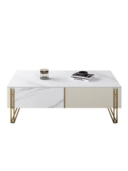 Simplă Placă de Piatră Masă de Cafea italiană de Lux la prețuri Accesibile Stil de sufragerie, Masa de Ceai TV Cabinet Set Nordic Partea de Masă a