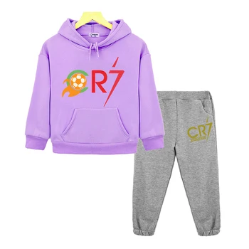 Fotbal fan CR7 imprimat cu Gluga Seturi de copii de tip boutique de haine Fleece hanorac pulover de Toamna fată băiat anime Kawaii hoodie Jacheta