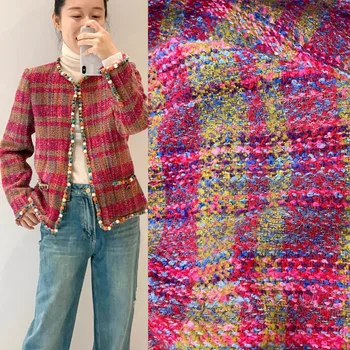50x145cm Moda Colorate Zăbrele Fir de bumbac Vopsit Împletite Material Tweed Pentru Femei Jacheta de Toamna Rochie Costum Haina Geantă de mână DIY Pânză Coase