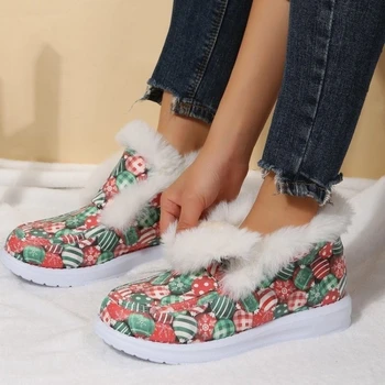 De Crăciun de iarnă Cizme de Zapada pentru Femei de Mari Dimensiuni de Pluș Casual Apartamente Fund Moale Cap Rotund Pantofi de Bumbac Botas De Invierno Mujer
