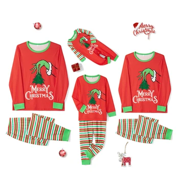 De crăciun, Familia Pijama Set de Potrivire de Desene animate de Imprimare Topuri cu Maneci Lungi si Pantaloni Carouri Seturi sau Salopeta Sleepwear
