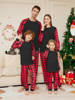 Întreaga Familie Potrivire Set De Pijama In Carouri Rosu-Negru Costum De Crăciun Pijamale Cupluri Tata Mama Fiica, Mama Copii Cu Maneca Lunga