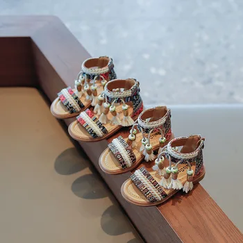 Copil Pantofi Copii Etnice Mici Sandale 2023 Vara Noi Versatil Printesa Pantofi Fete Ciucure Pantofi Casual, Sandale pentru Fete