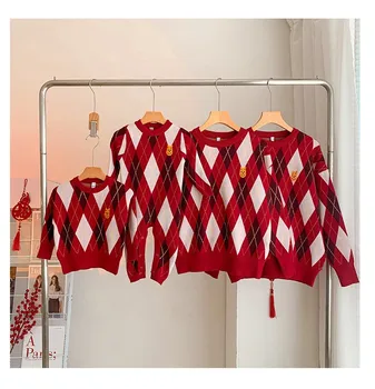 Noul Red Iarna Tricotat Familie Meciuri Părinte Copil Pulover Familia Mama Tata Copii Îmbrăcăminte pentru Copii Tricotaj de Sus