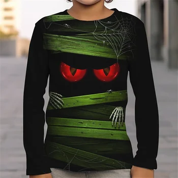 Halloween Teuri Craniu 3d Iluzie Optică Tricouri Pentru Copii Haine Fteenagers Băieți Uzura Mare Ocular T-Shirt Pentru Un Băiat în 2023