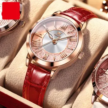 New Sosire Ceas pentru Femei Brand de Top de Lux Cristal Dial Cuarț Ceas Elegant din Piele de culoare Roz Glow Ceas Cadou Montre Femmes