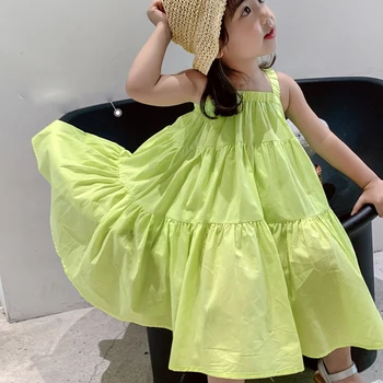 Fete Rochii de Vara 2023 coreeană Stil Casual de Îmbrăcăminte pentru Copii Tort Printesa Rochie copii pentru Copii Suspensor Plaja Vestidos