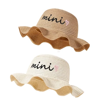 Găleată Pălărie de Paie pentru Fete de Protecție solară Plajă de Vacanta Hat Toddler Capota Floppy-Capac de Călătorie Palarie Copii Fată Pălărie de Top P31B