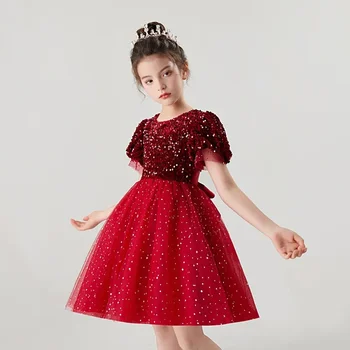 Plasă de dantelă cu Maneci Scurte Rochie de Printesa pentru Fete pentru Fete de Moda Rochie de Sequin Patru Sezoane Copii Fete Rochii de 2-10 Ani