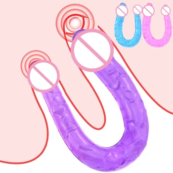 U Forma Jeleu Moale Dublu Vibratoare Pentru Vagin Vibrator Anal Artificial Penis Dublu S-A Încheiat Realist Penis Artificial Jucarii Sexuale Pentru O Femeie Lesbiene