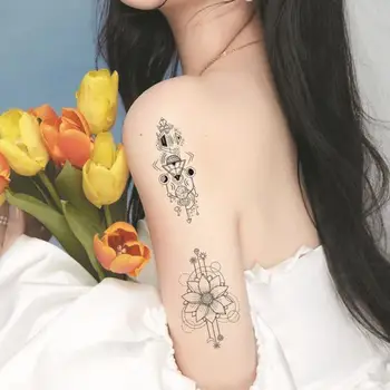 Autocolante Tatuaj Mare Floare Neagra Cu Flori Model Design Bogat Stiluri Usor De Curatat Culori Vii Proofing Apă Bogată De Stiluri