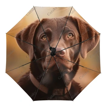 Chocolate Labrador Câine Animal Umbrela De Ploaie Femei 3-Pliere Complet Automată Umbrelă SunProtection În Aer Liber Instrument De Călătorie Parapluie