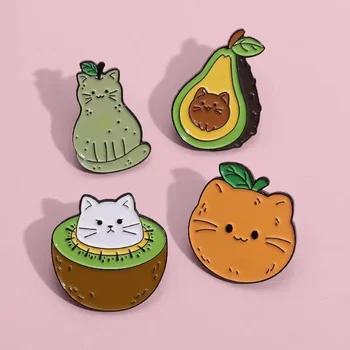 Personalizate De Fructe Cat Email Ace De Portocale Capsuni Pepene Verde, Kiwi Kitty Broșe Laple Insigne Pălărie Rucsac Bijuterii Cadou Pentru Prieteni