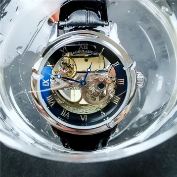 AOKULASIC Oameni Design Transparent Ceas Mecanic Automat de Echipament Sportiv Schelet Ceas de mână de Lux din Piele Curele de Ceas Saati