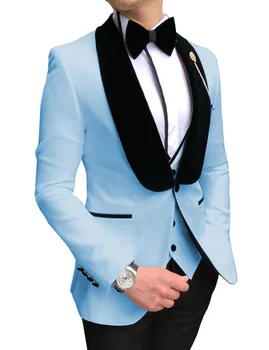Mens Alb Costume Slim Fit 3 Bucăți de Afaceri Sacou Smoching Blazer domn pentru Nunta Mire Bal Seara(Sacou+Vesta+Pantaloni)