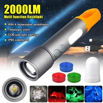 Mini Multi-culoare Lanterna Verde/Rosu/Albastru/Alb LED COB Toch Zoom USB de Încărcare Haning Cortul Lampa de Vânătoare în aer liber, Pescuit Lumina