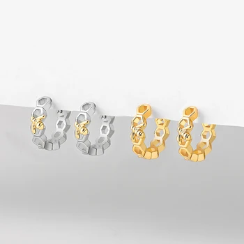 Design unic Geometrice Fagure de miere Cerc Hoop Cercei pentru Femei de Moda de Culoare de Aur Amestecate de Albine Hexagon Cercei Bijuterii