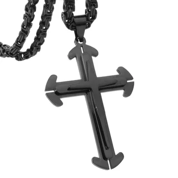 Trendy Ton Negru Coliere & Pandantive Bijuterii pentru Bărbați din Oțel Inoxidabil Cruce Crucifix 18-40inch Bizantin Lanț Alege Cadou Bun