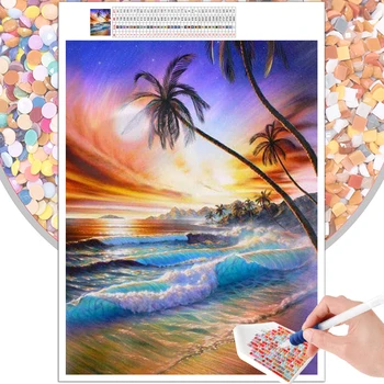 Diamant Pictura Peisaj de Noapte pe Plajă, de Culoare 5D DIY Broderie Manual Home Decor Mozaic Pătrat Rotund Stras de Artă Murală