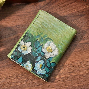 Van Gogh Trandafir Sălbatic Portofele Femei Scurte Vintage Chic Pliere Bani Clip Geanta de Piele Elevilor Sac de Bani Titularului Cardului de Credit